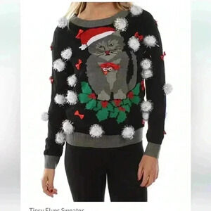 Tipsy Elves Funny Cat And Snowball Christmas Sweater Size M/Unisex (Worn Once)
